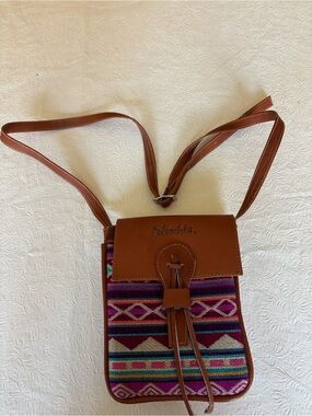 Brown Crossbody Bag with Colorful Pattern - Women
